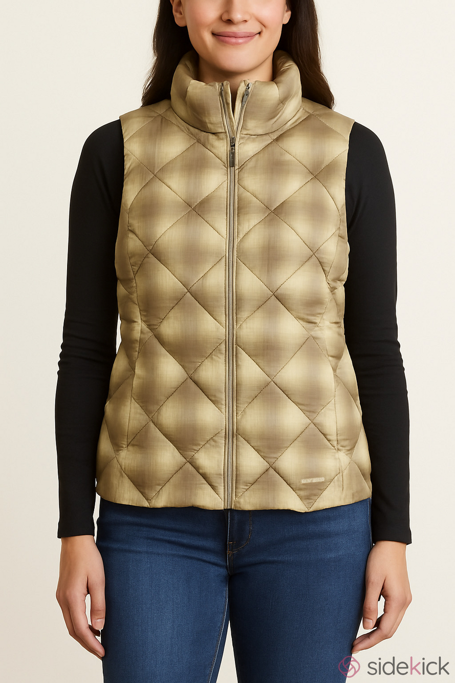 Eddie Bauer Down Filled Plaid Quilted Vest Size Medium Colour Beige/Brown